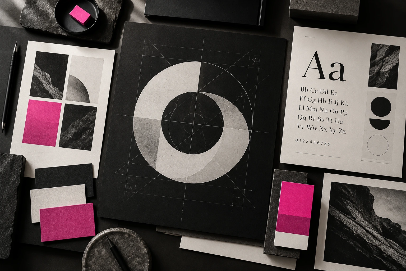 Grafische Formen und Gestaltungsmaterialien als Illustration von Grafikdesign